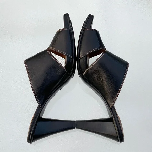 Söfft Black Leather Open Toe Wide Band Tapered Chunky Heel Sandals Women’s 10 - Picture 5 of 10